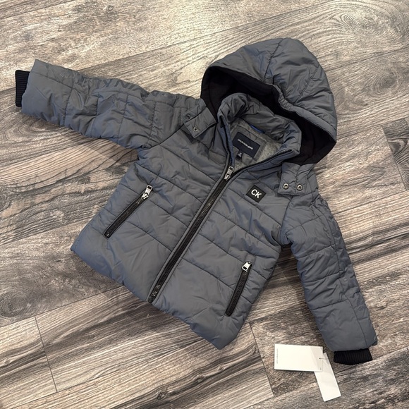 Calvin KleinToddler Boys Hooded Jacket 4T gray fleece lined winter jacket new